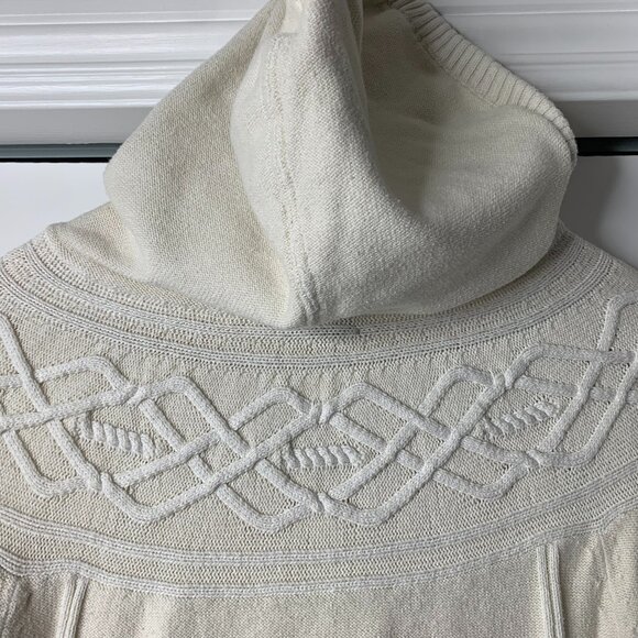 Eddie Bauer Women’s Cream Knit Hoodie – Small, V-Neck, Intricate Shoulder Detail - Picture 10 of 16